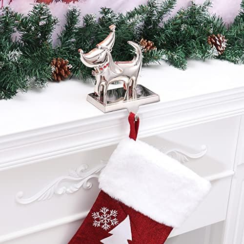 Božićni držači za pse za mantle, srebrne pseće vješalice za kamin, mantle držač za držač za čarape za čarape / vijenac, pasa Xmas