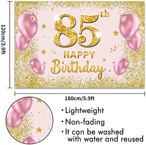 PAKBOOM Happy 85th Birthday Backdrop Banner - 85 Birthday Party Dekoracije potrepštine za žene-Gold Pink 3.9 x 5.9 ft