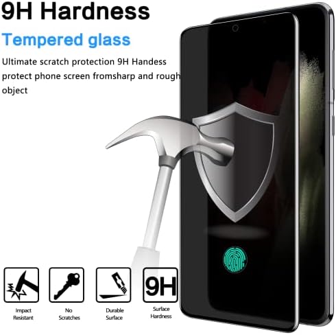 [2 Pack] Ywxtw Privacy Support Zaštita ekrana za otključavanje otiskom prsta za Samsung Galaxy S21 Ultra, kaljeno staklo HD Zaštita
