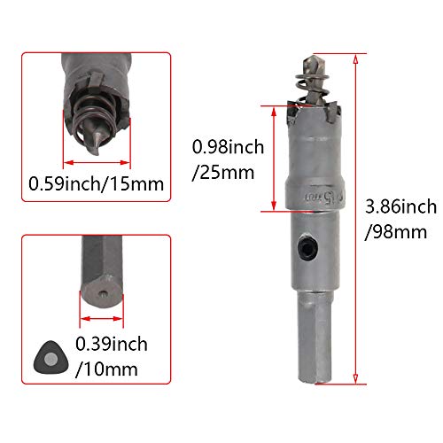 Auniwaig 15mm/0.59 karbidni rezač rupa, 25mm / 1 duboka TCT testera za rupe, otvarač za rezač rupa sa Karbidnim vrhom, za 5mm metalna