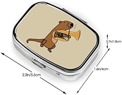 Sea Otter Playing Tuba Square Mini Pill Case with Mirror travel Friendly Portable Compact pregrade kutija za pilule