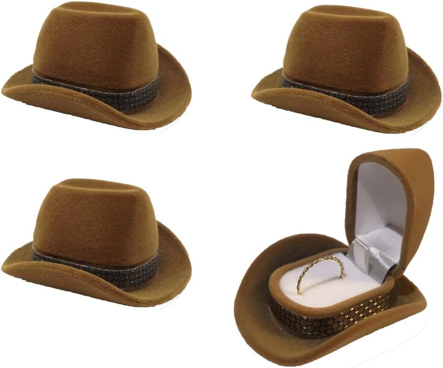 WONIU 4kom Zapadni Mini slatki kaubojski šešir prsten kutija za prijedlog, zaruke, vjenčanje, ceremoniju, rođendan, Festival, Vintage držač nakita Poklon kutija za prstenastu naušnicu, pakovanje od 4