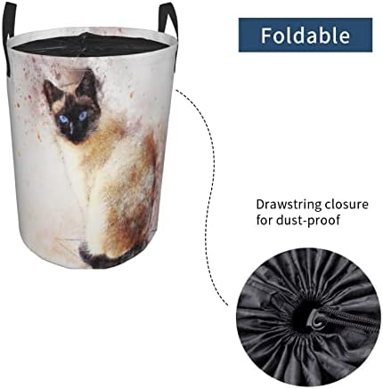 Wozukia mačka korpa za veš sijamska životinjska Umjetnost pet apstraktna akvarelna slika crno smeđe vezice vodootporna okrugla sklopiva