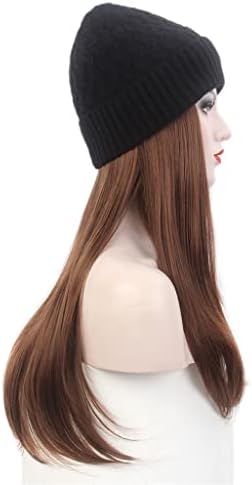 LUKEO ženski šešir za kosu crni pleteni šešir sa perikom duga ravna kosa smeđa kapa za periku