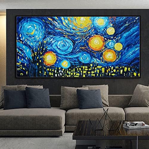Moderna ručno obojena teksturirana uljana slika-apstraktni Baner plavo zvjezdano nebo pejzaž pozadina na platnu zidna umjetnička slika