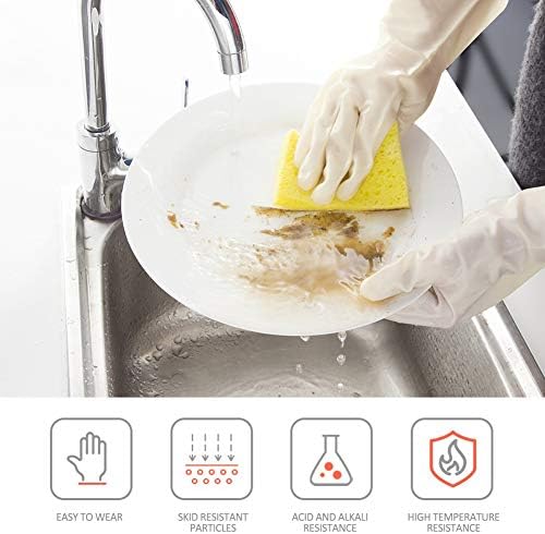 Boomjoy rukavice za čišćenje, rukavice za pranje posuđa, gumene kuhinjske rukavice za višekratnu upotrebu za teške uslove rada, kupatilo, bijele, 3 para, Veličina-M