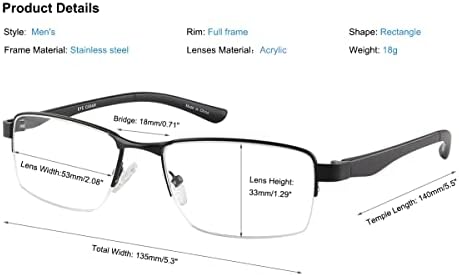 EYECEDAR 5-Pack naočare za čitanje muškarci metalni Poluokvir pravokutnik u stilu nehrđajućeg čelika prozirni čitači sočiva 1.50