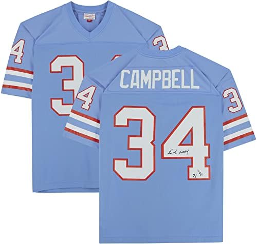 Earl Campbell Houston Oillers Autographing Mitchell & Ness Light Blue Replica dres sa Hof natpisom - autogramirani NFL dresovi