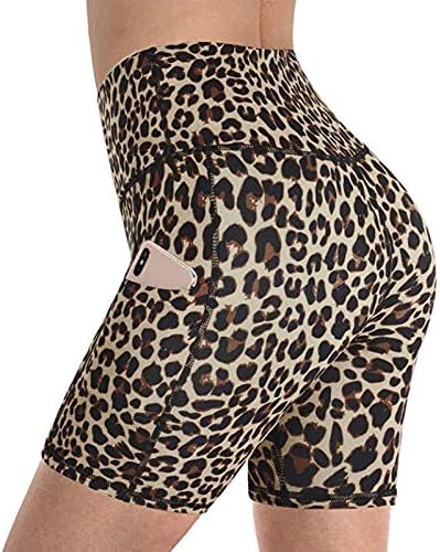 Yangyy ženski leopard tisak visokog struka joga kratke hlače Tummy Control fitness atletski kratke hlače s džepovima