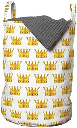 Ambesonne Crown torba za veš, grafički raspoređeni kraljevski predmeti u simetričnom dizajnu na ravnoj pozadini, korpa za korpe sa ručkama zatvaranje Vezica za pranje veša, 13 x 19, žuta narandžasta i bela