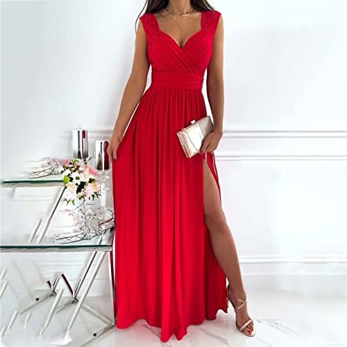 Ženska seksi Maxi haljina sa podijeljenim butinama ljeto Casual Wrap V-izrez čipkasta haljina Svečana večernja večernja vjenčanica duge haljine