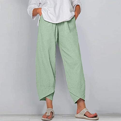 Ženske posteljine harem capri hlače elastična struka labave ljetne hlače za plažu Brze suho udobne ravno nogu joga joga pantalone