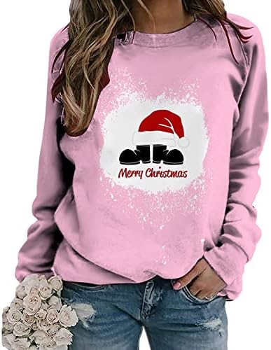Ženska posadna dukseva moda 2023 Novogodišnji božićni džemper s dugim rukavima smiješan santa šešir i čizme Grafički vrhovi