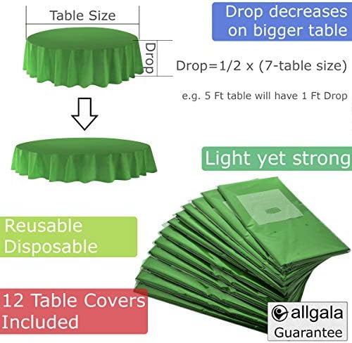 allgala 12-Pack Premium plastike Tabela Cover srednje težine za jednokratnu upotrebu stolnjak-12pk krug 84 - tamno zelena-TC58507