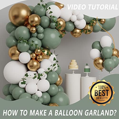 Sage Olive Green Balloons Balloon Garland Arch Kit, retro zeleni bijeli zlatni metalni hromirani baloni za vjenčanje rođendan Bridal