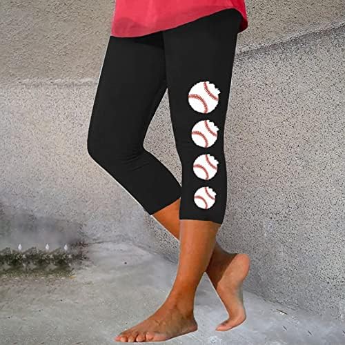 Capri gamaše za žene visokog struka bejzbol za ispis za žene za žene atletska tajica joga vježbanje obrezane hlače