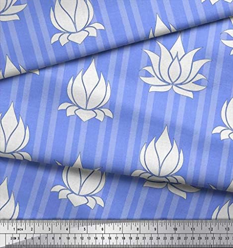 Soimoi plavi pamučni dres tkanina Stripe & umjetnički Lotus Floral Decor Fabric štampane Dvorište 58 inčni širok