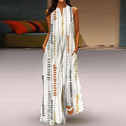 Ženske Bodycon haljine ljetna moda klasični V-izrez štampanje u boji bez rukava duge haljine za odmor