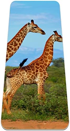 SDLKFRELI 6mm ekstra debela prostirka za jogu, dvije Žirafe koje šetaju afričkim prerijskim printom Eco-Friendly TPE prostirke za vježbe Pilates Mat sa za jogu, trening, osnovnu kondiciju i vježbe na podu, muškarci & žene