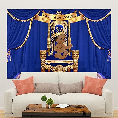 5×3ft Royal Little Prince Boy King Baby tuš pozadina plava zavesa Zlatna kruna Tema Party Banner dekoracije etnički Crni dječaci novorođeni