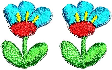Rareeasy Patch set 2 kom. Mini plavi tulip cvijet glačalo na patch crtani djeca Applique Emboided SEW gvožđe na zakrpama hlače jakna