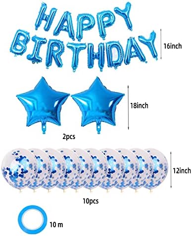 Plavi rođendan Kit -18Inch balon od pet šiljastih zvijezda, 12 inča Confetti baloni i 10 inča plavi metalni baloni za dječake i djevojke