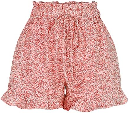 LMSXCT ženske kratke hlače Ljeto Boho ruffles plaža kratke hlače Kartografski elastični struk cvjetni džepovi za print Confy Hlatke za teretane