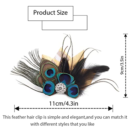 GENBREE 1920s pero Headpiece Gatsby Hair Clip Crystal Peacock Feather Headpieces Cocktail Hair Accessories For Women