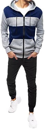 2 PC Sportwear Men's odijela boja ploče od panela s kapuljačom s kapuljačom s kapuljačom s dugim rukavima, pulover sa zatvaračem +