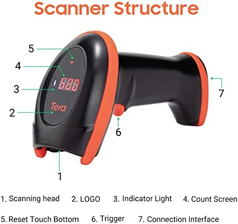 TERA PRO serija bežični 1D 2D QR skener barkoda s ekranom za prikaz kolijevke Extra Brzo skeniranje ultra visoke rezolucije ručne