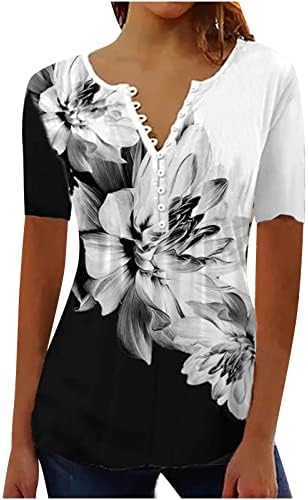 Ljetne cvjetne majice za žene čipkasti kukičani kratki rukav V vrat tuniki vrhovi Dressy Casual labave majice