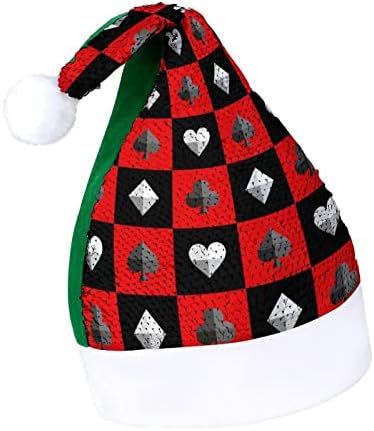 Card Suit Chess Board crvena crna šljokice Božić šeširi Santa Božić šešir za odrasle Sretan Božić Party Costume Bennie kapa