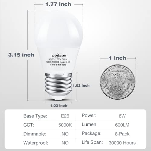 SHINESTAR 14-Pack E26 LED sijalice 60 W ekvivalentno 5000k dnevno svjetlo, uključuju 6-Pack A19 LED Sijalice i 8-Pack A15 LED sijalice, koje se ne mogu zatamniti