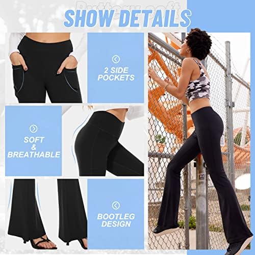 Tnnzeet Ženska pantalone za ženske bljeskalice sa džepovima, vježbanje visokog struka crne bootcut tamne
