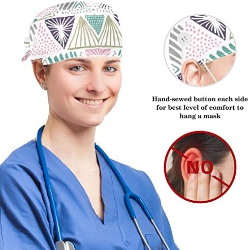 Yoyoamoy Podesiva radna kapa sa gumnim pamučnim duksevima za ručno nacrtano trokut obrazac hirurge za žene