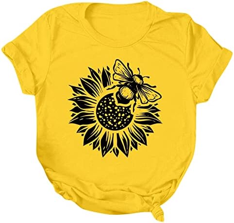 Dame Ljetne vrhove Suncokret grafički kratki rukav majica Casual Labavi pčelinji festival tiskani pulover