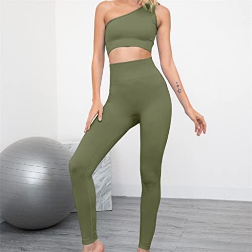 MGWYE Beamwless Yoga odijelo Ženska fitnes 2 komada Jedno rame BRA i hlače Yoga Fitness odjeća za vježbanje
