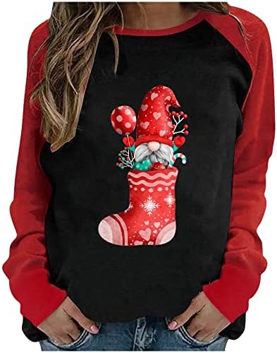 Ženski dugi rukavi Gnomes Heart Grafic Crewneck majica Modni patchwork raglan tees colorblock pulover bluze