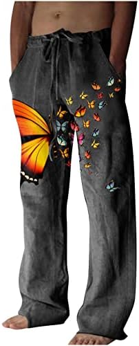 Muške labave široke pantalone za noge leptir štampane Ležerne trenirke za muškarce ljetne tanke udobne pamučne lanene hlače