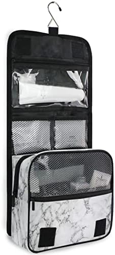 Omhonmi Viseća toaletna vrećica za žene Sažetak Crno bijelo mramorna tekstura, vodootporna torbica za šminku, prijenosna kozmetička