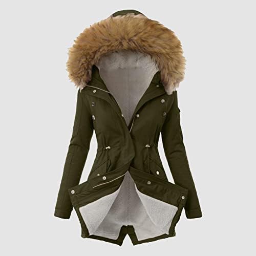 Zimske jakne za žene plus veličine, kaputi za žene, ženska zima dolje puffer srednje duljine džepne kaput s preklopnim poklopcem krzna
