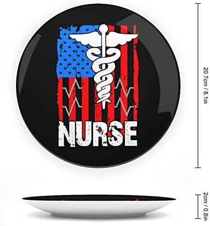 Medicinska sestra patriotska američka američka zastava ukrasna ploča okrugla keramička ploča koštana kineska ploča sa postoljem za