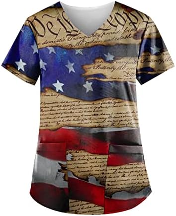 4. jula majice za žene američka zastava ljetni kratki rukav V vrat Tshirt sa 2 džepa bluze praznična Ležerna radna odjeća