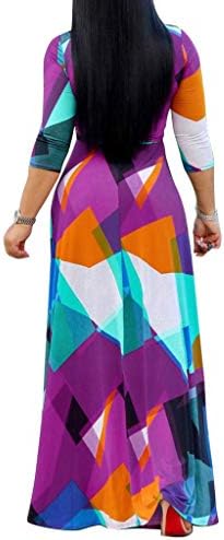 Žene V izrez 3/4 rukav digitalni cvjetni print casual party dugi maxi haljina s pojasom