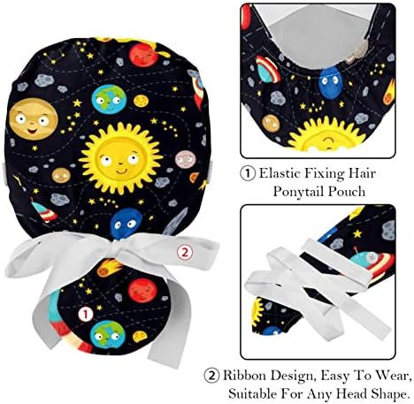 2pcs Žene podesive radne kape sa gumbom Cartoon Slatke svemirske zvijezde Planete Galaxy rakete Sun Ponytail torbica