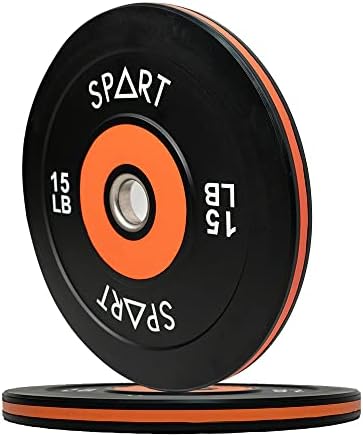 SPART Olympic 2-inčna gumena Branik ploča, crna sa obojenim rubovima ploča sa niskim mirisom sa umetkom od nerđajućeg čelika za trening