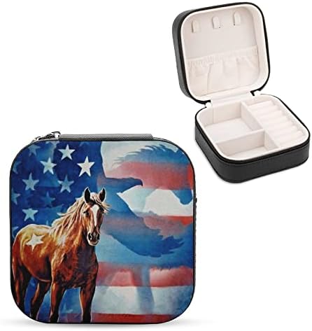 Konjski ćelavi Eagle Američka zastava Ženska premium Travel Mali nakit kutija Ogrlica za pohranu Organizator mini-ekrana