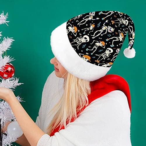 Skull Music Božićni šešir Santa Claus šeširi kratki pliš sa bijelim manžetama za muškarce žene Božić dekoracije za prazničnu zabavu