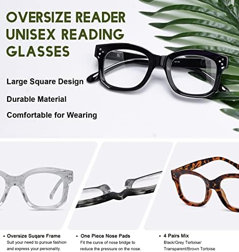 Reducblu 4 pakovanja Vintage naočara za čitanje za žene - čitači velikih okvira +2,50