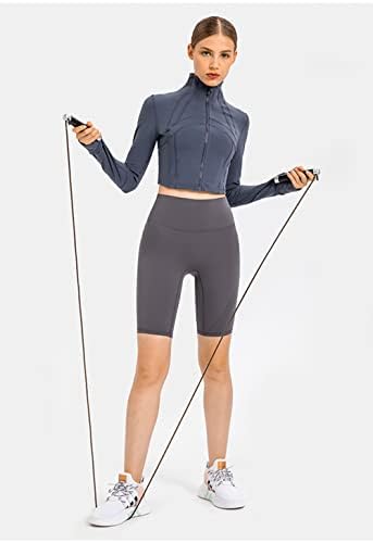 KTILG Women Workout ošišene jakne sa dugim rukavima zatvarač lagane pulover atletski joga vrhovi s rupama od palca